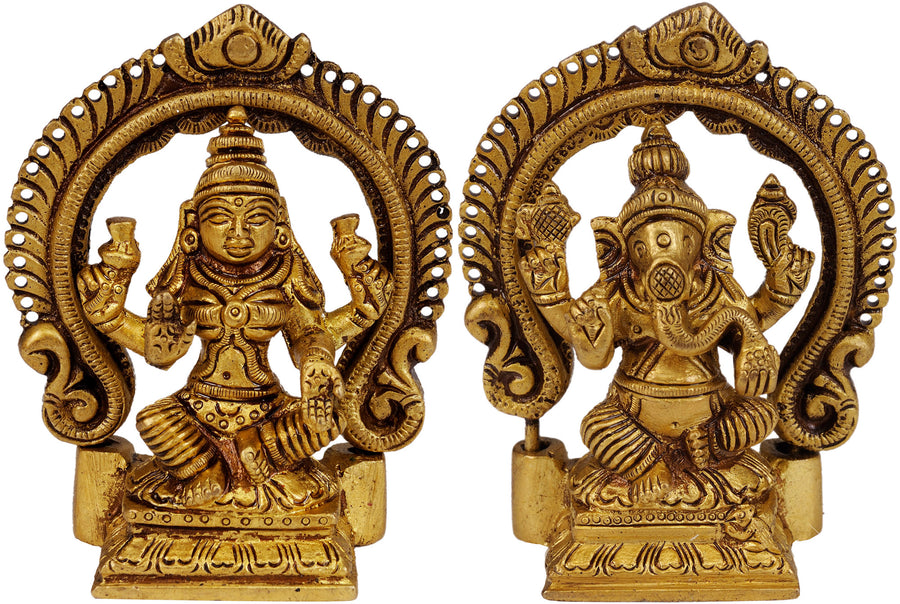 3" Lakshmi-Ganesha Brass Idol for Home Pooja