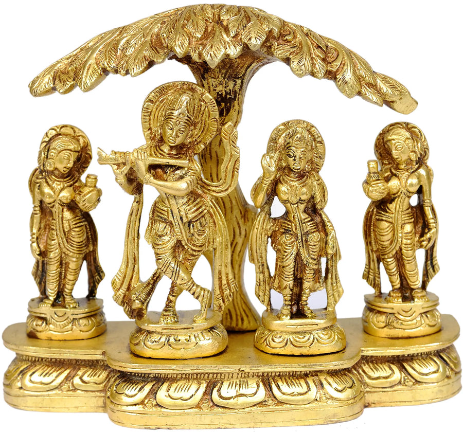 5" Lord Krishna with Gopis Handmade Brass Statue