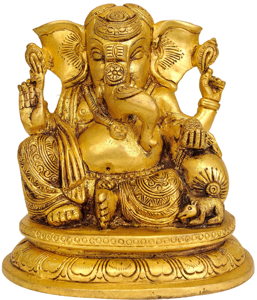 5" Seated Ganesha Brass Idol Handmade