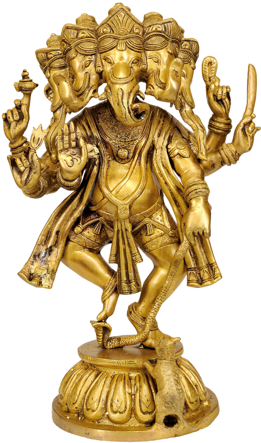15" Handmade Pancha-Mukha Dancing Ganesha Brass Statue