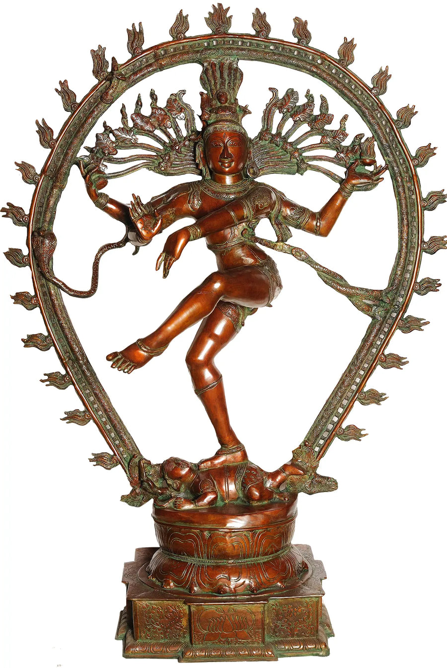 57" Large Nataraja Handmade Brass Statue with Brown and Green Patina