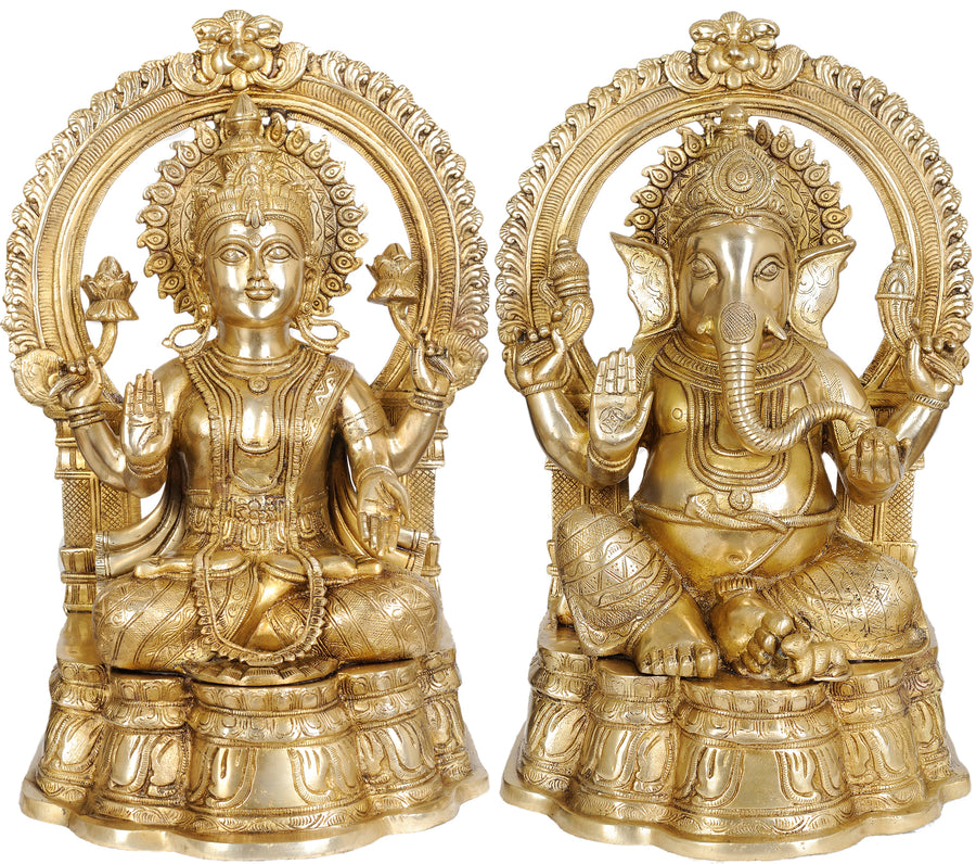 19" Large Lakshmi Ganesha Brass Statue Handmade