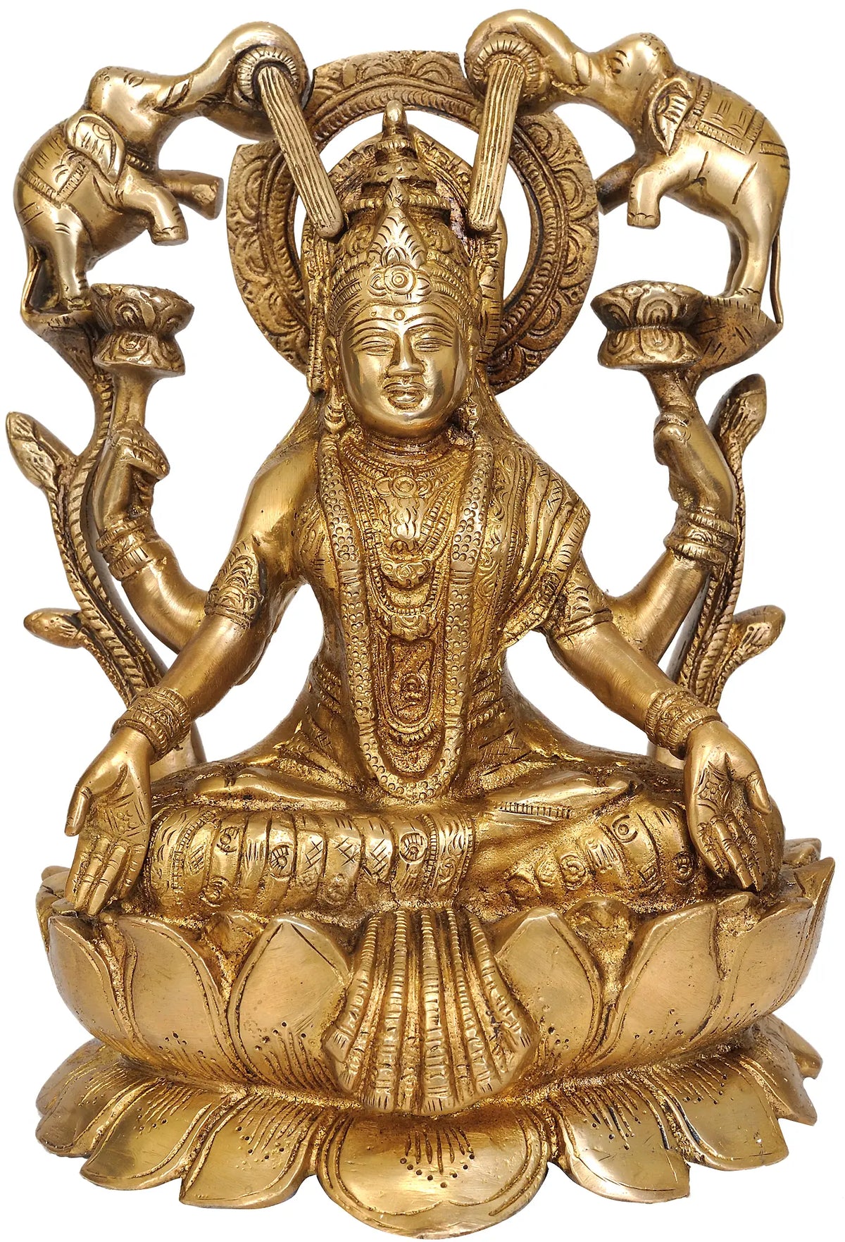 10" Goddess Lakshmi In Brass | Handmade | Made In India