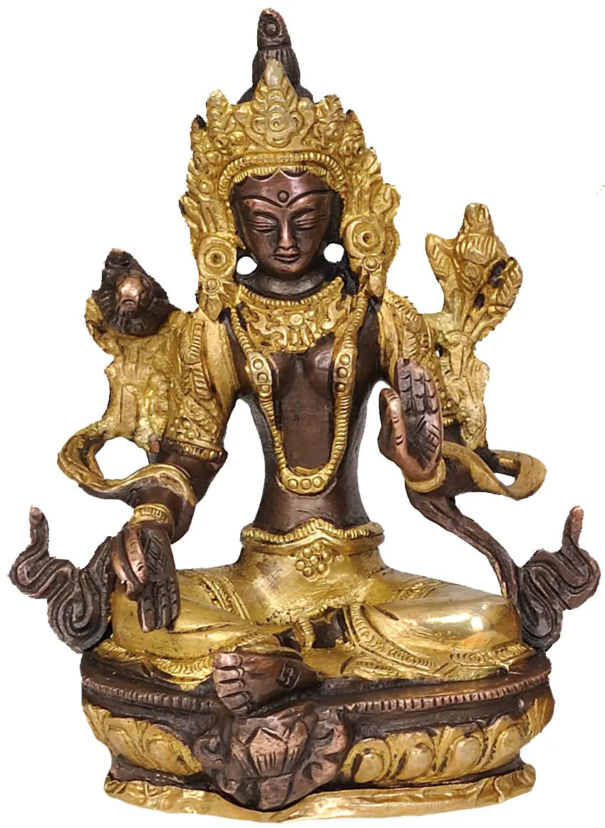 5" Handmade Green Tara Brass Statue for Pooja