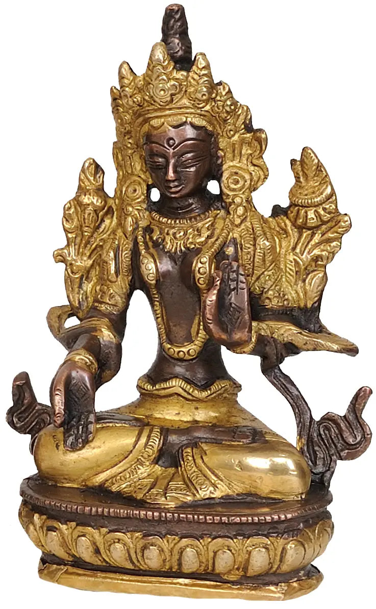 5" Tibetan Buddhist Goddess Green Tara Statue in Brass | Handmade | Made in India