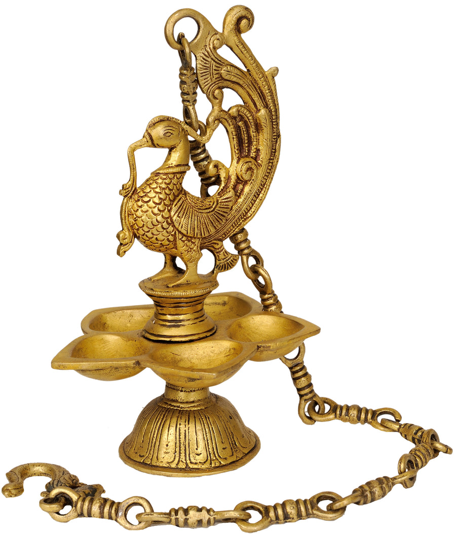 10" Mayura Brass Hanging Puja Lamp Handmade