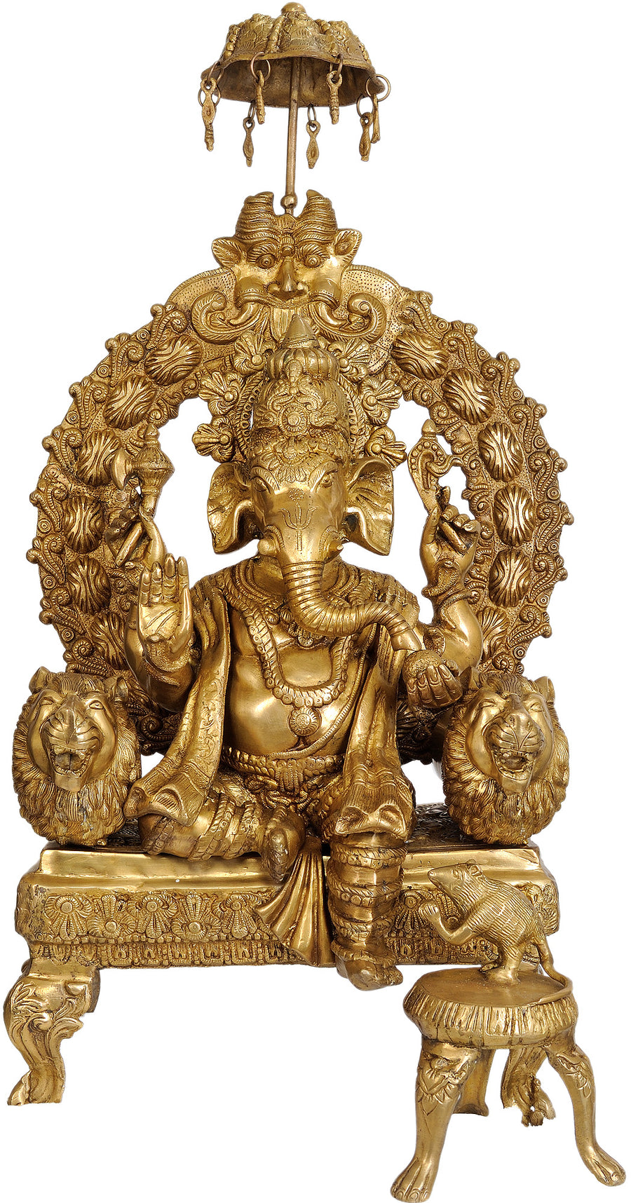 34" Large Enthroned Ganesha Brass Statue Handmade