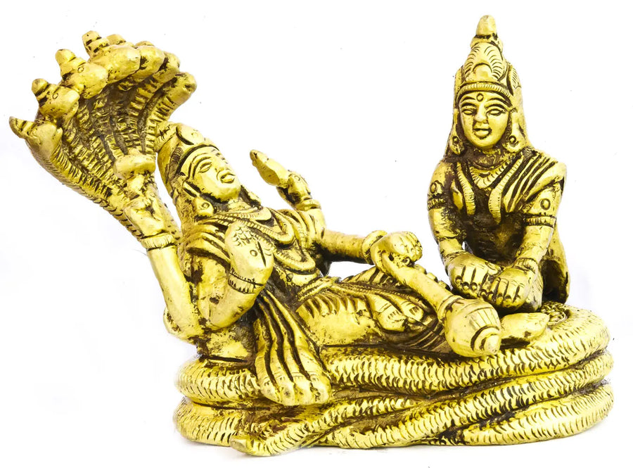 4" Shesh Shayi Vishnu Handmade Brass Statue