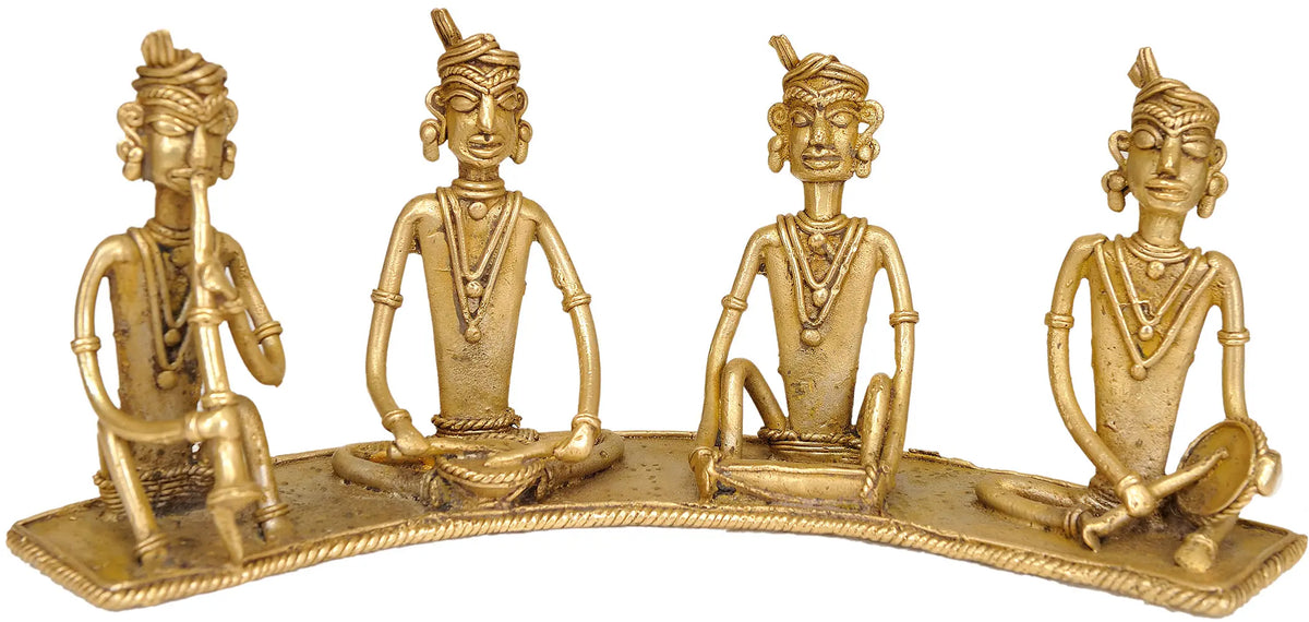 11" Set of Four Tribal Musicians (Folk Statue from Bastar) In Brass | Handmade | Made In India