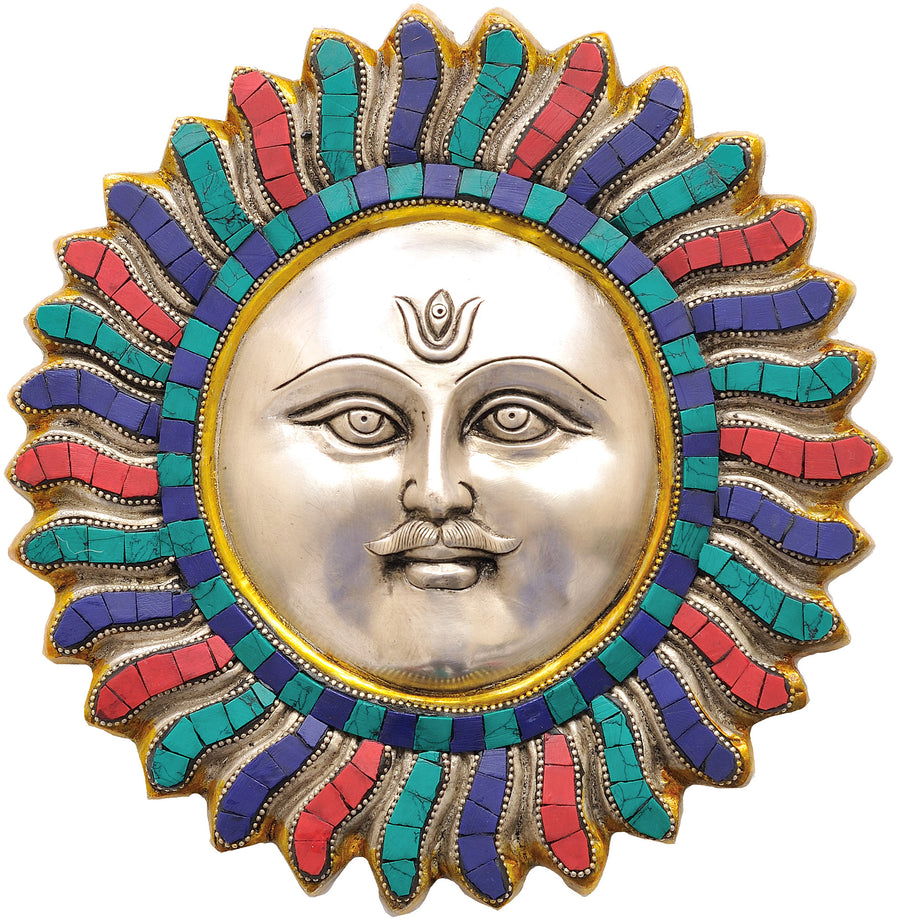 9" Lord Surya Brass Wall Hanging Handmade