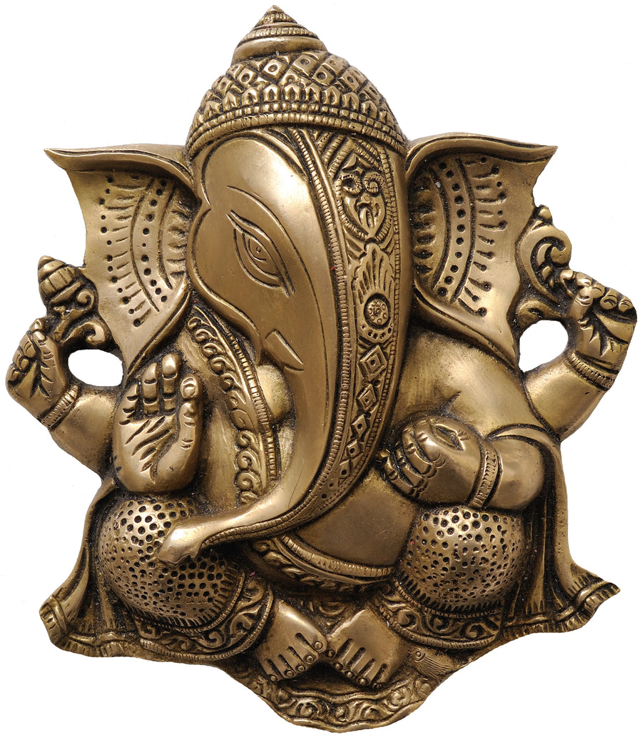 8" Handmade Ganesha Brass Wall Hanging Idol