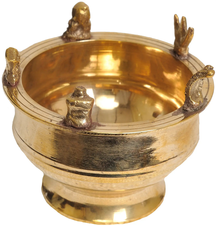 3" Brass Ritual Bowl with Shaivite Figures Handmade