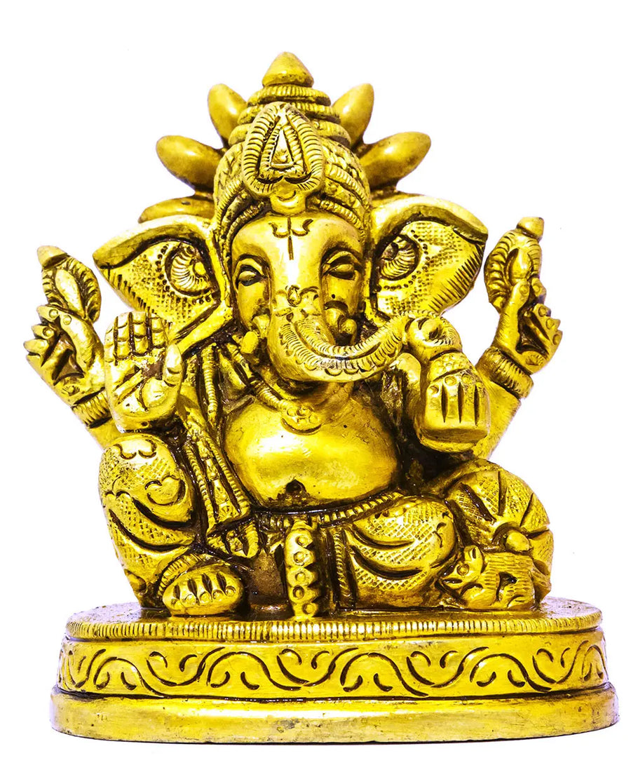 3" Seated Ganesha Brass Idol Handmade