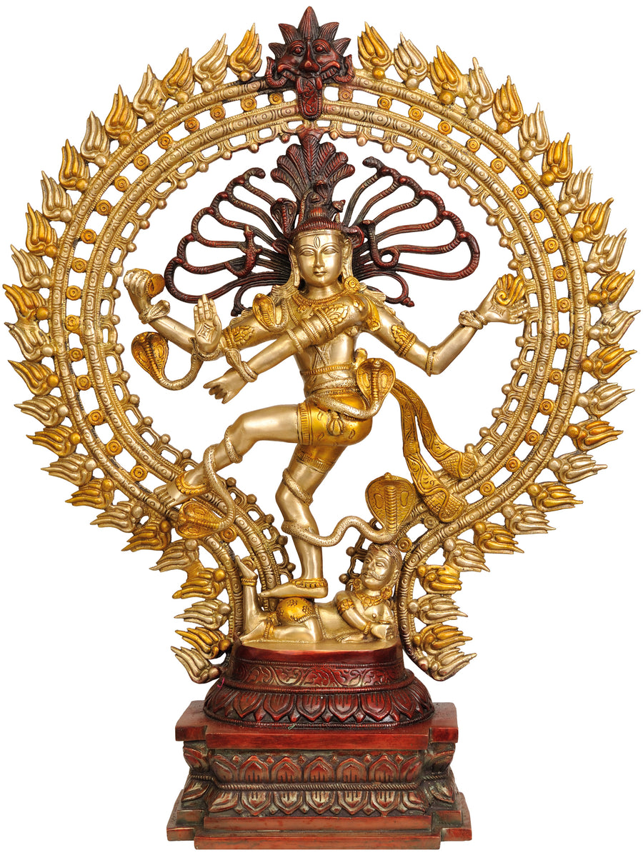 28" Nataraja Brass Statue Handmade Home Decor Golden Brown