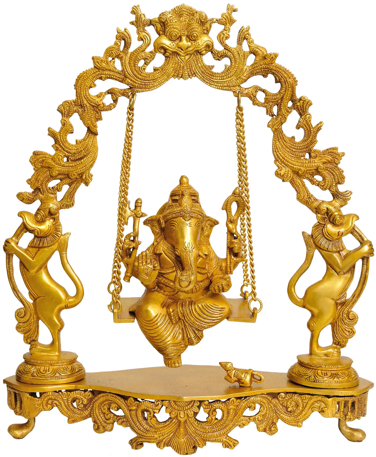18" Lord Ganesha On a Swing In Brass | Handmade | Made In India