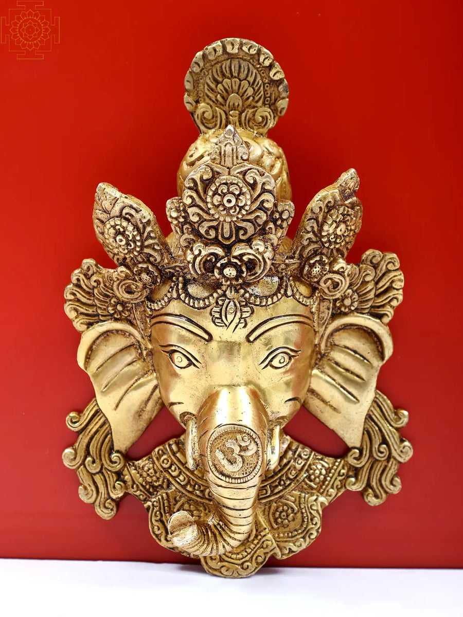 8" Lord Ganesha Brass Wall Hanging Mask Handmade