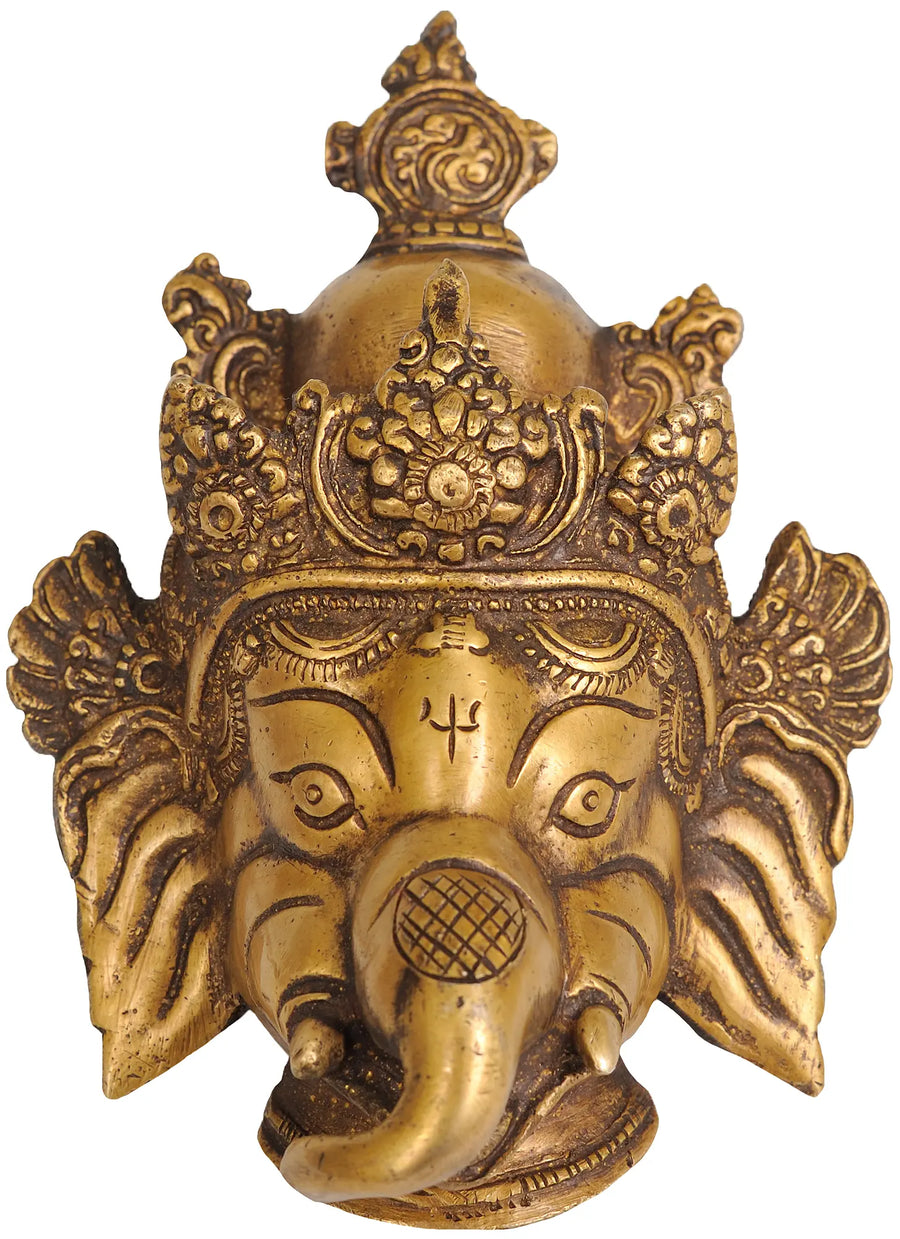5" Lord Ganesha Handmade Brass Wall Hanging Mask