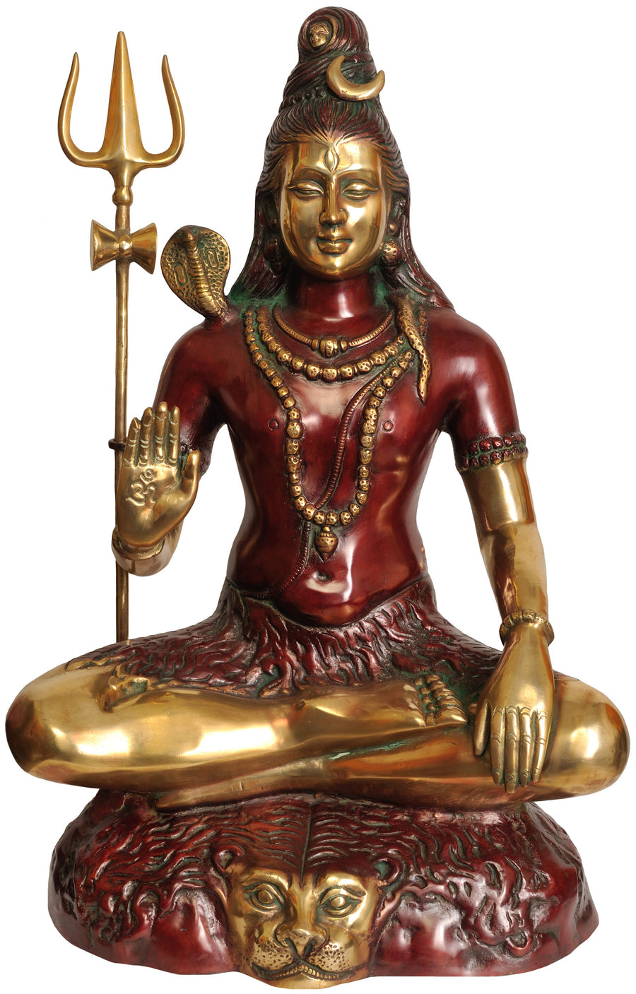 22" Mahayogi Shiva Seated on Lion Skin Brass Statue Handmade