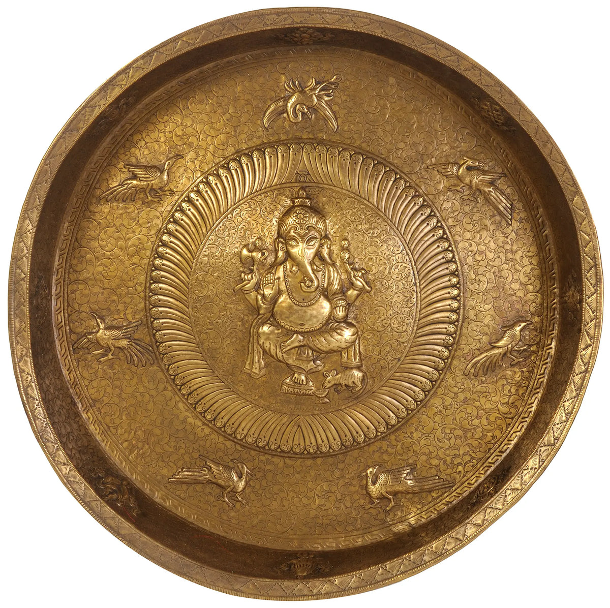 24" Superfine Large Size Ganesha Wall Hanging Plate with Ashtamangala Symbols in Brass | Handmade | Made in India