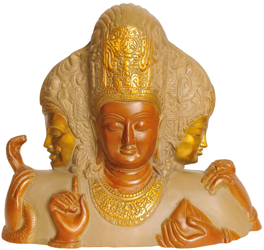 9" Trimurti Brass Statue Brahma Vishnu Mahesha Handmade