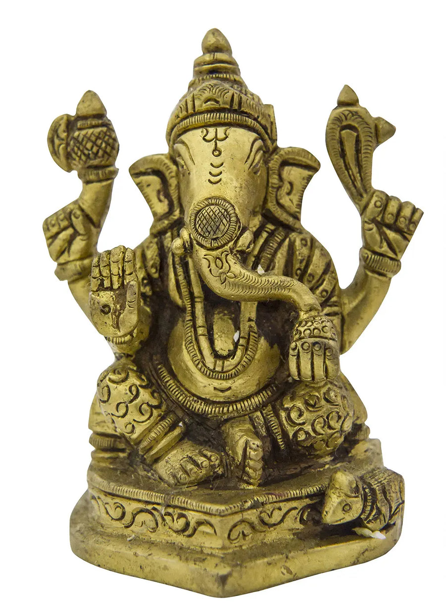Handmade Brass Ganesha Idol Small Statue for Home Pooja