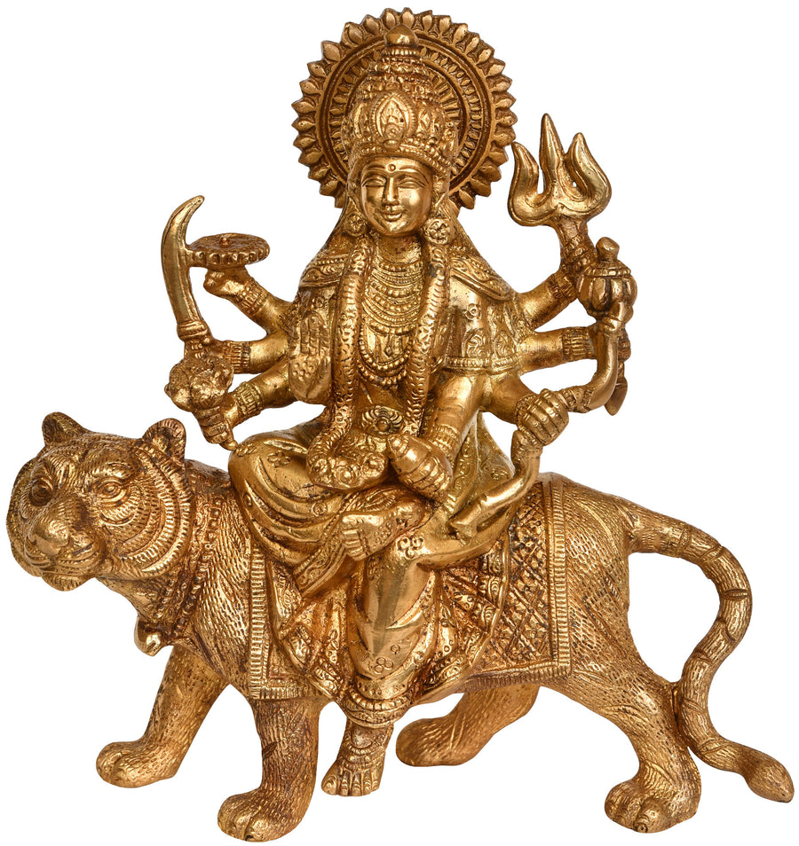8" Goddess Durga Brass Statue Handmade Home Decor