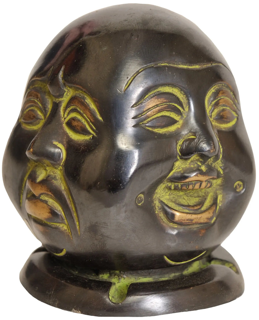 3" Laughing Buddha Head Brass Statue Handmade