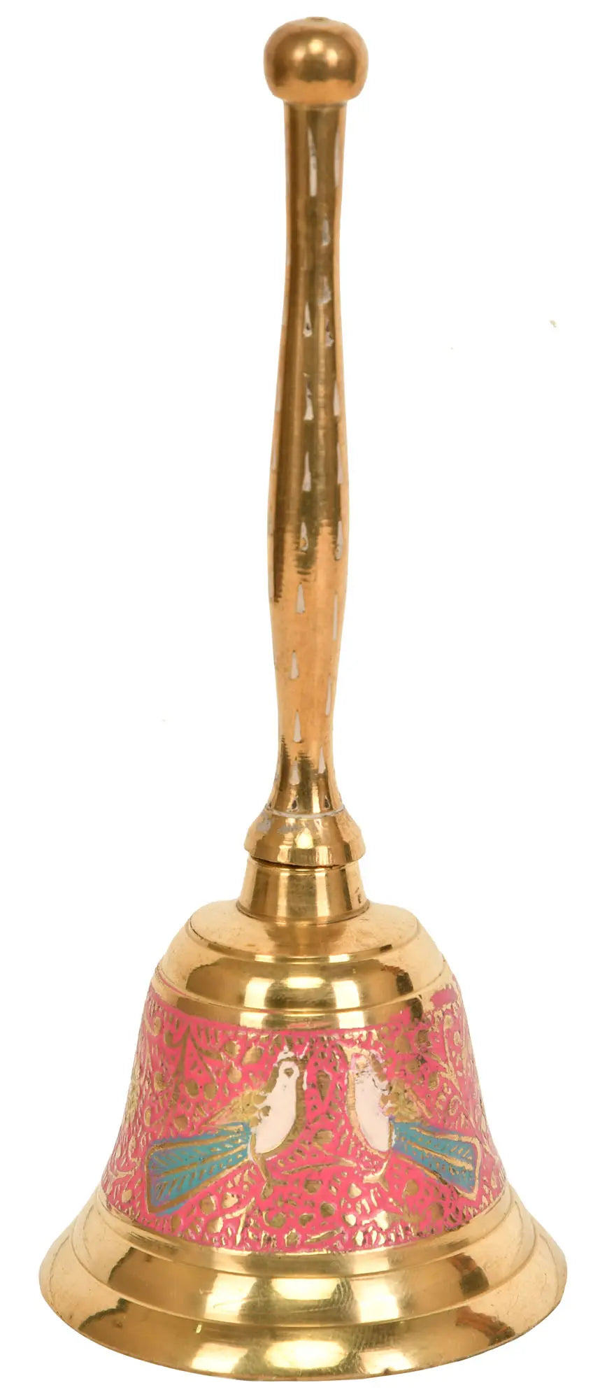5" Brass Handheld Bell with Meena Work Handmade