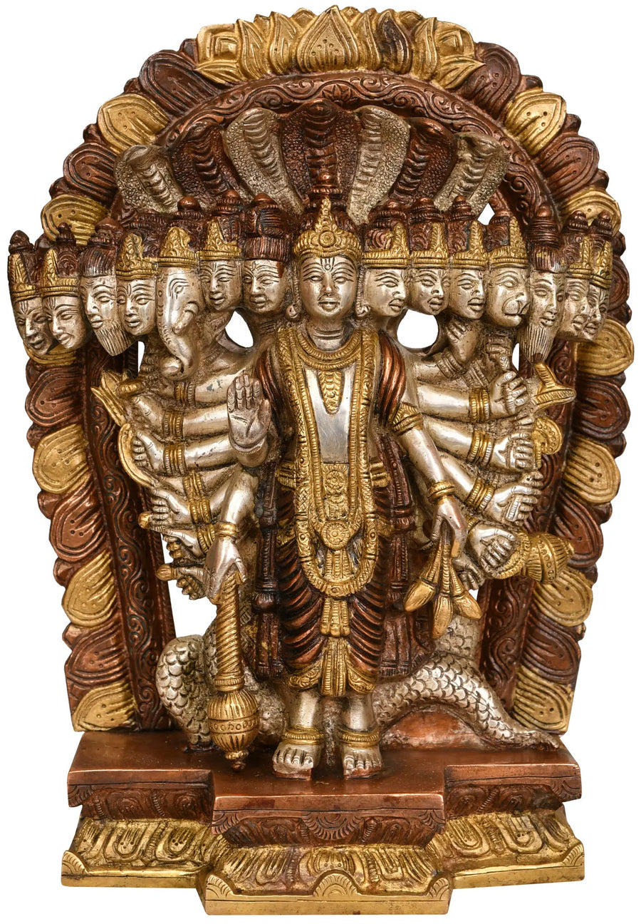 11" Lord Vishnu Cosmic Form Handmade Brass Statue