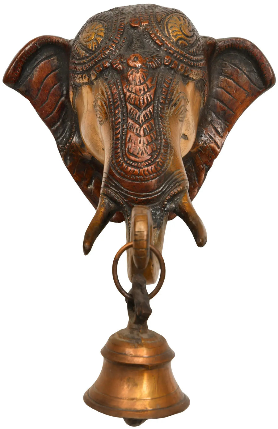 7" Lord Ganesha Brass Wall Hanging Mask with Bell Handmade