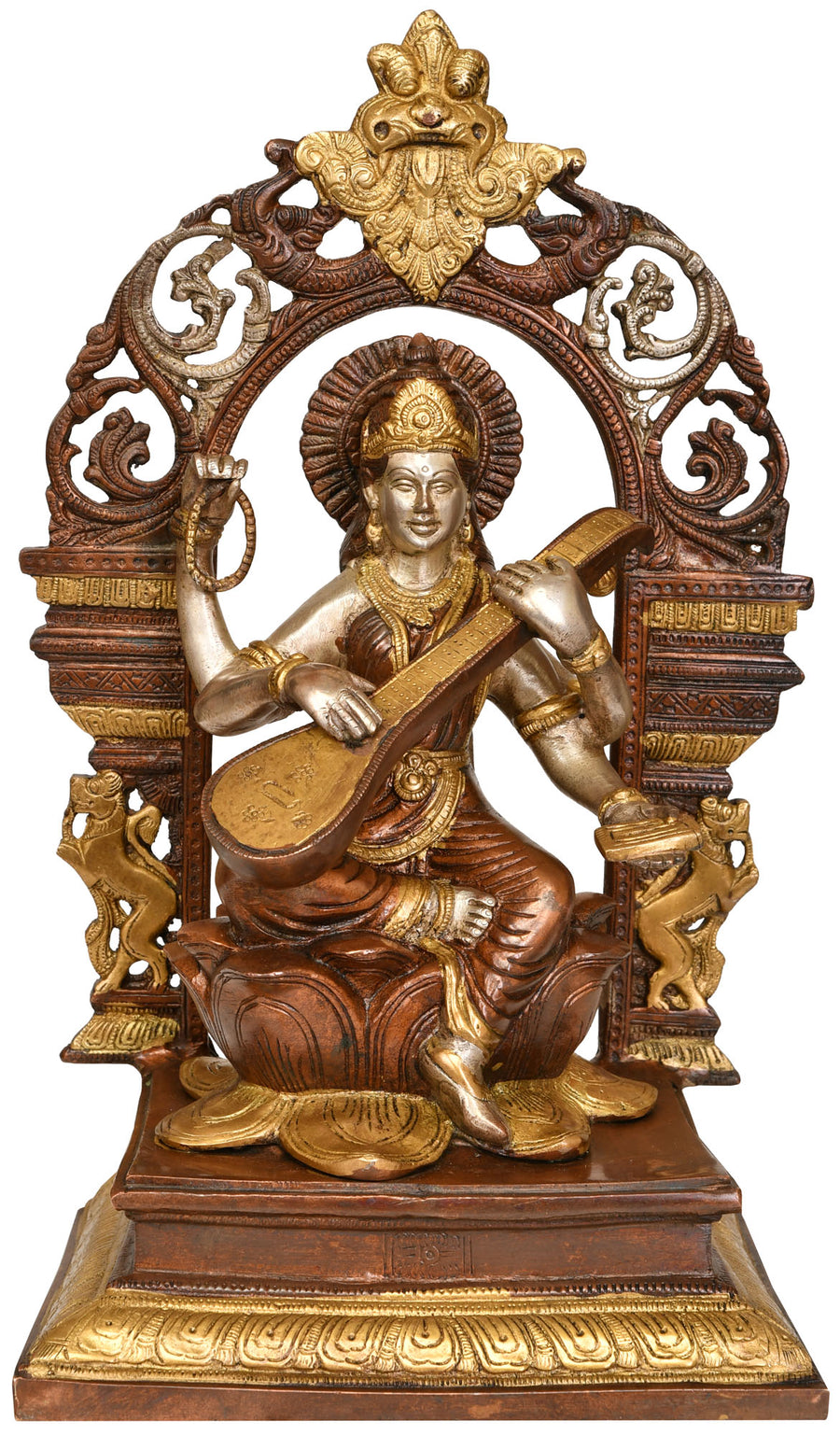 15" Saraswati Goddess of Music Handmade Brass Statue