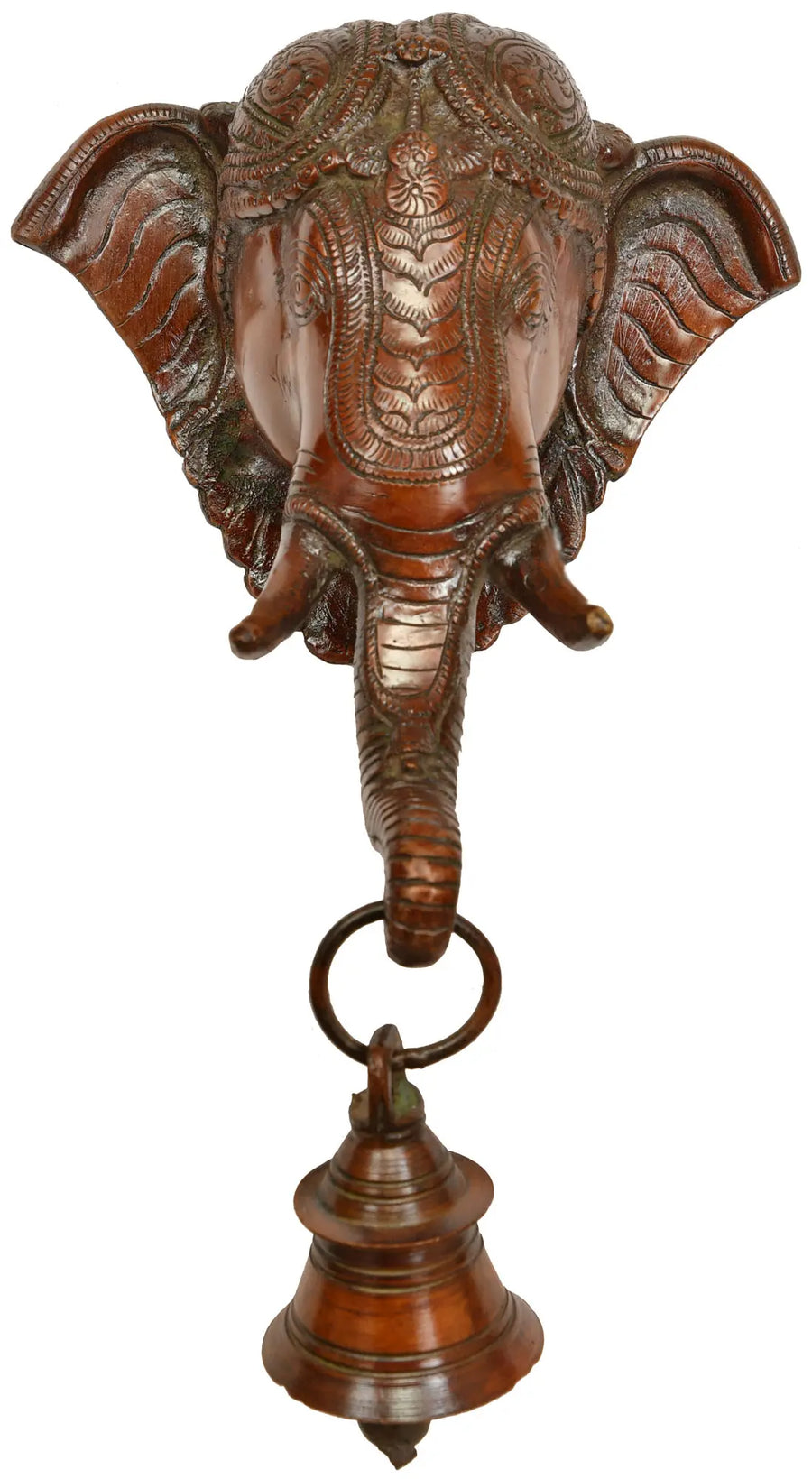 9" Lord Ganesha Handmade Brass Wall Hanging Mask with Bell