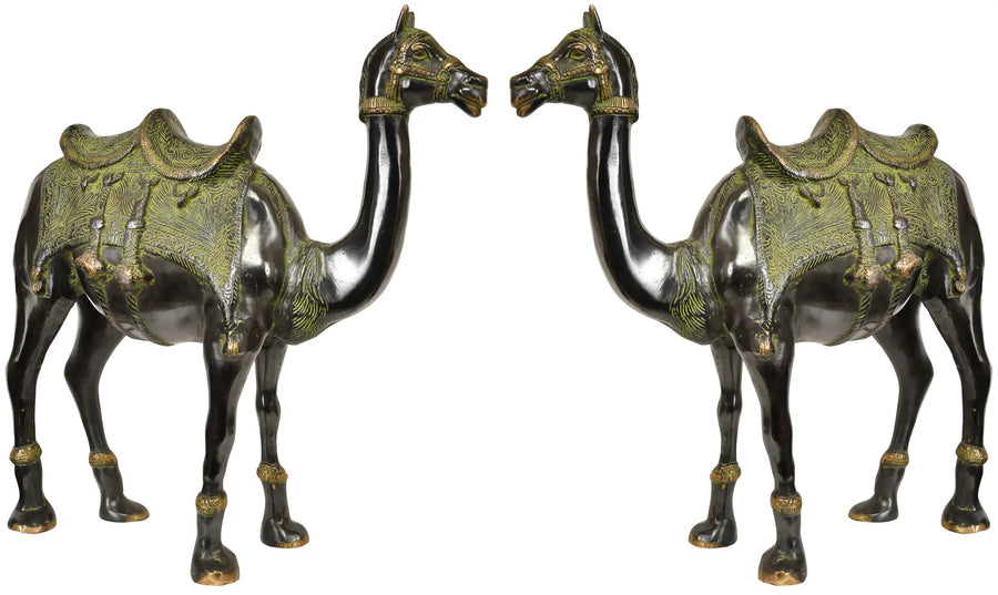 Pair of Brass Camel Figurines - Desert Ship Statues