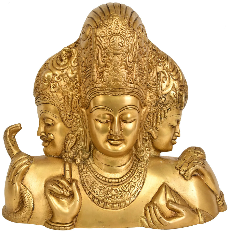 9" Trimurti Brahma Vishnu Mahesha Handmade Brass Statue