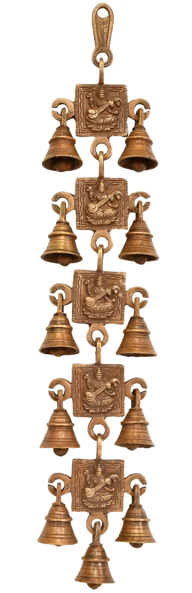 18" Goddess Saraswati Brass Wall Hanging Bells Handmade