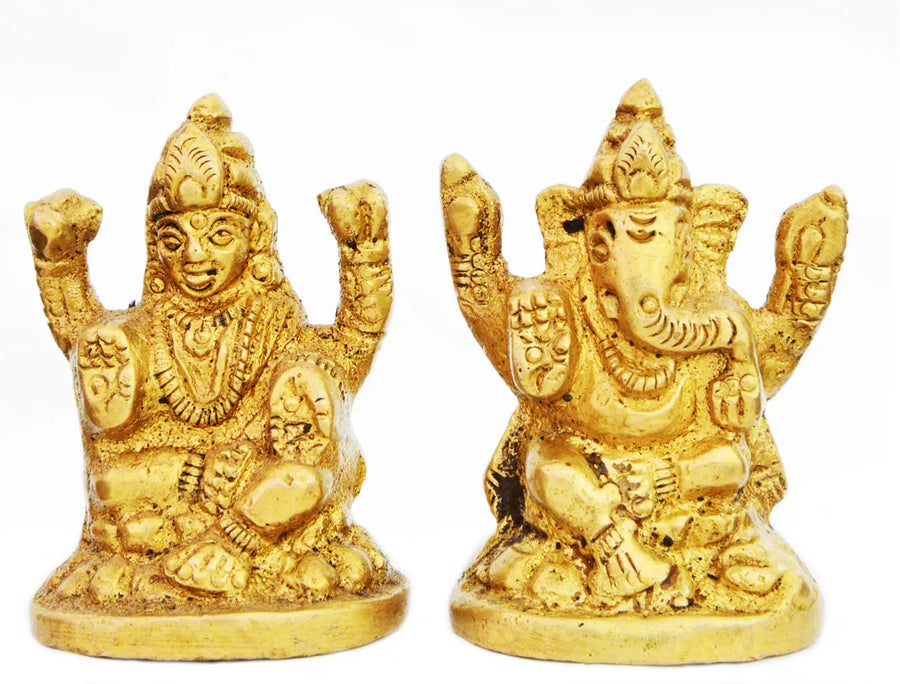 1" Lakshmi Ganesha Handmade Brass Statue