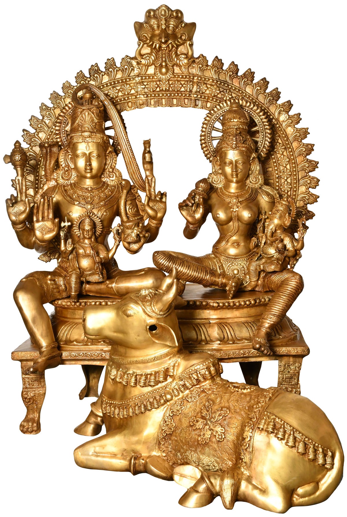 53" Shiv Parivar, The Resplendent Nandi at Their Feet | Handmade Brass Idol
