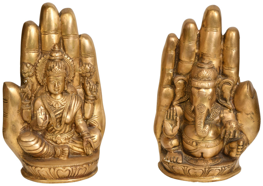 8" Lakshmi Ganesha Brass Statues Set Handmade