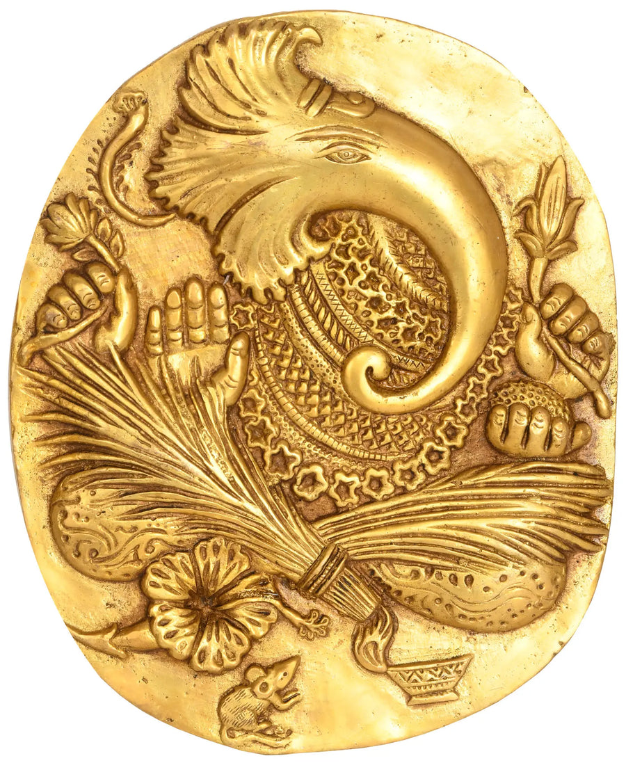 9" Lord Ganesha Handmade Brass Wall Hanging Plate