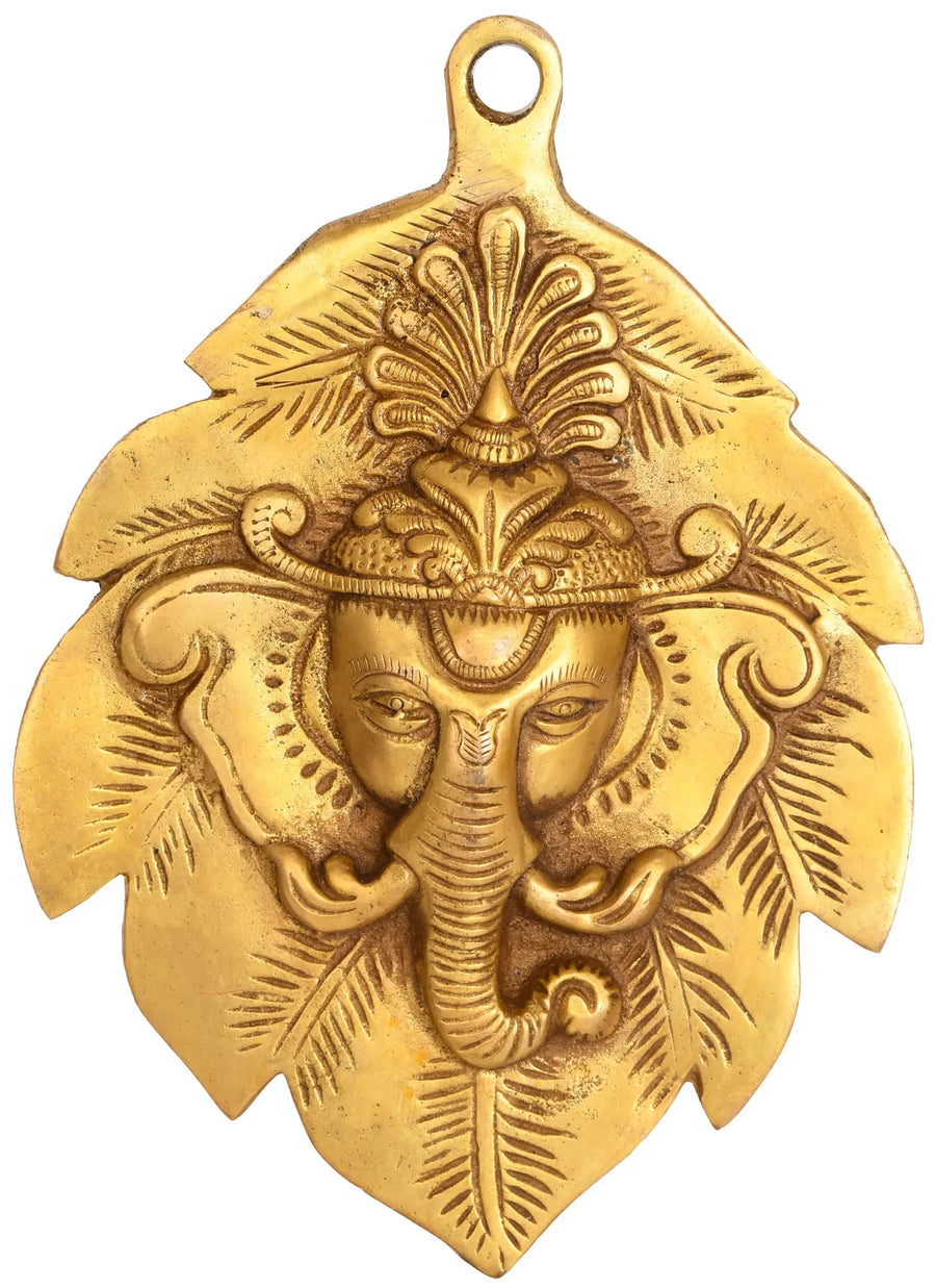 7" Handmade Pipal Ganesha Brass Wall Hanging Mask