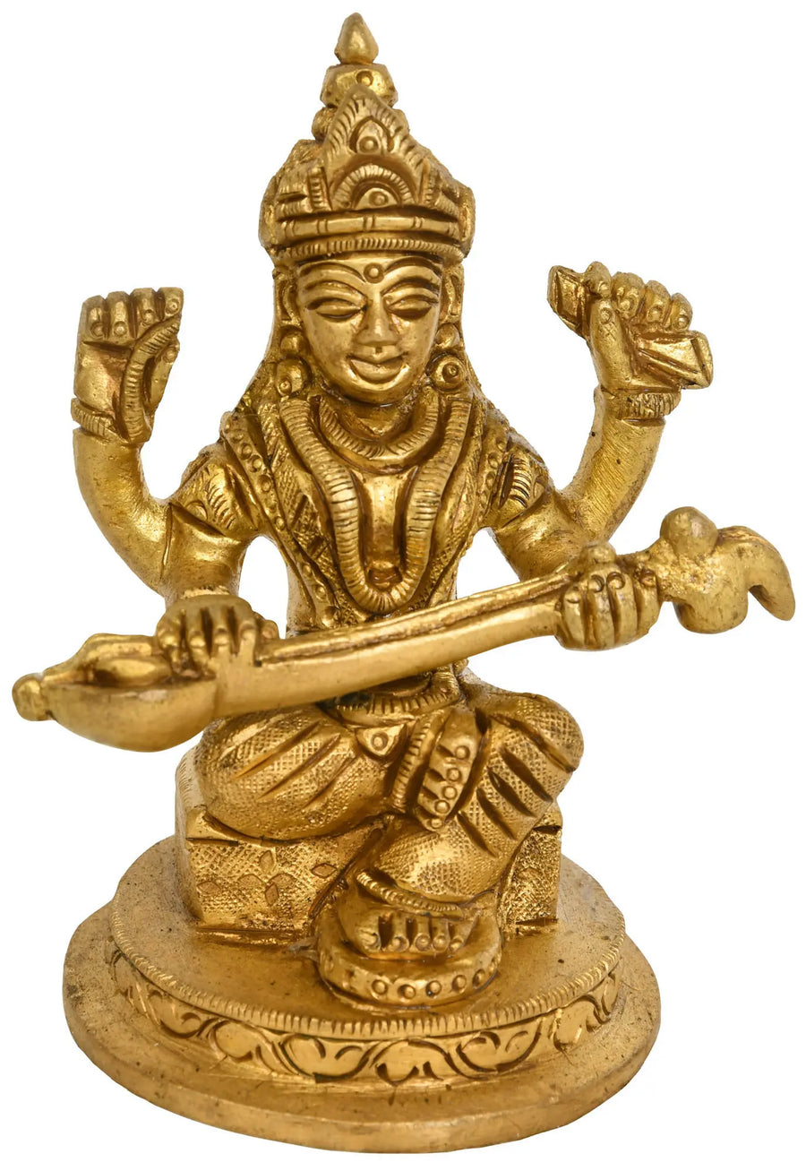 Goddess Saraswati Handmade Brass Statue for Home Pooja
