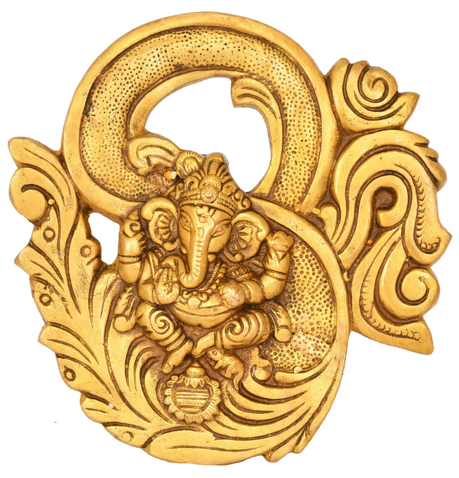 8" OM Ganesha Brass Wall Hanging Handmade