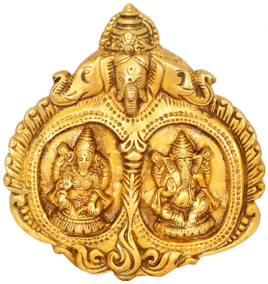 6" Lakshmi Ganesha Handmade Brass Wall Hanging