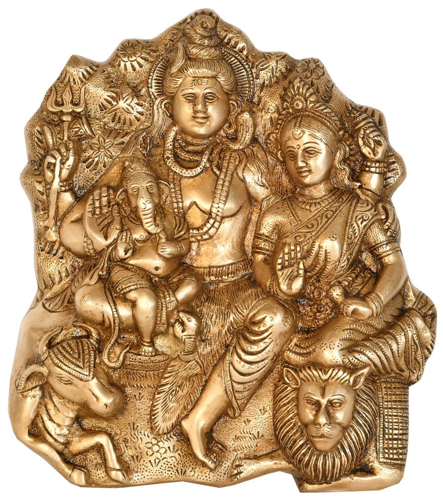 9" Shiva Family with Nandi Brass Wall Hanging Statue