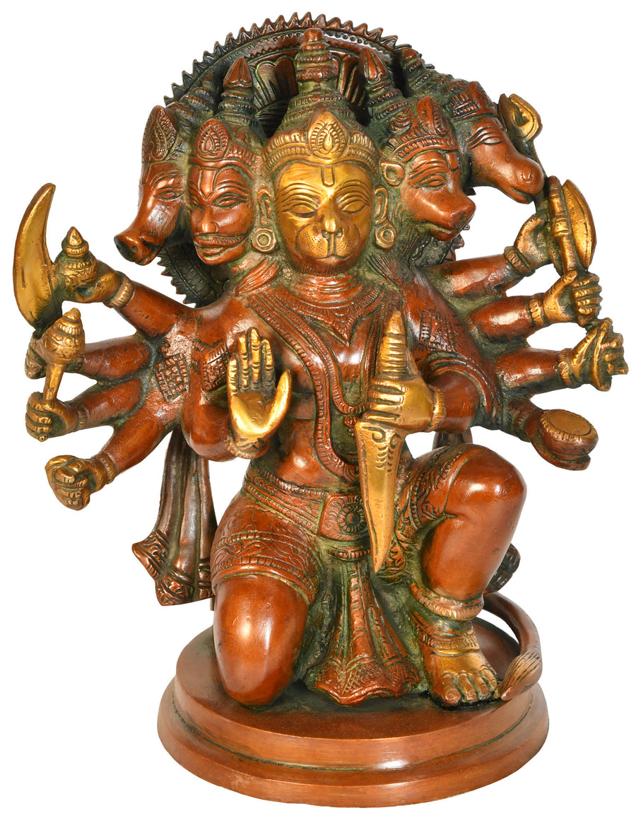 8" Panchamukhi Hanuman Handmade Brass Statue