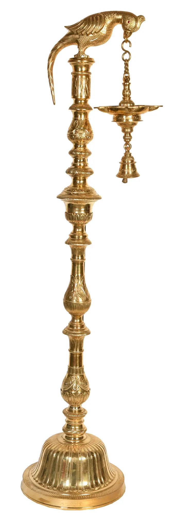 50" Large Brass Parrot Lamp with Bell Handmade Statue