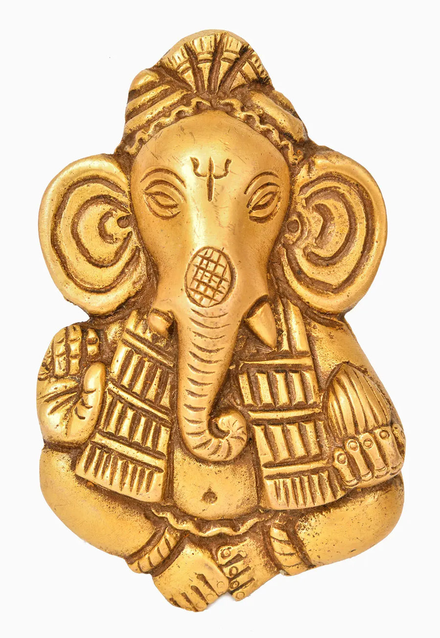 4" Lord Ganesha Handmade Brass Wall Hanging Statue
