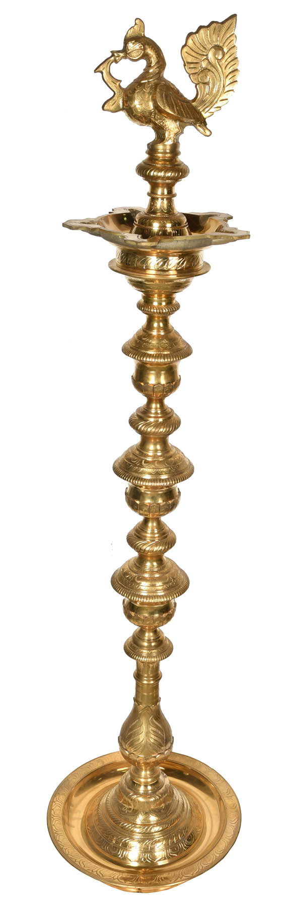 56" Large Mayura Brass Lamp Statue Handmade