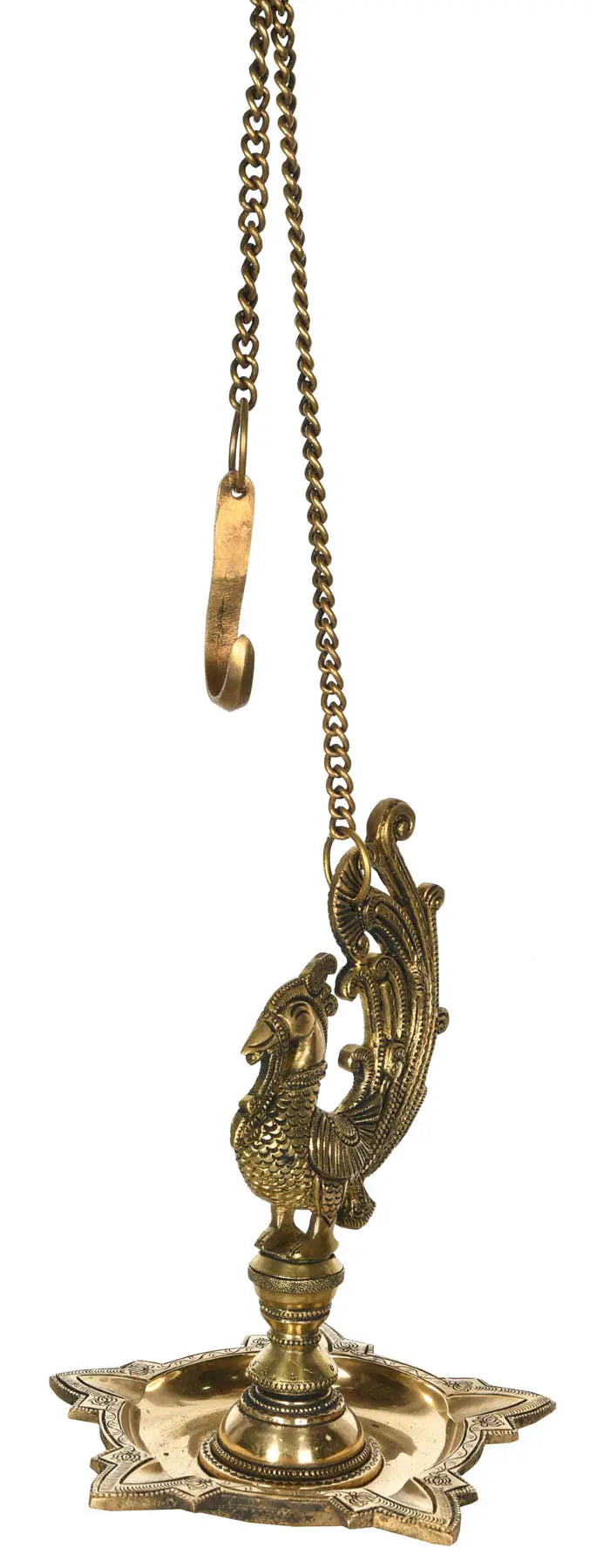 9" Brass Mayur Hanging Wick Lamp Handmade