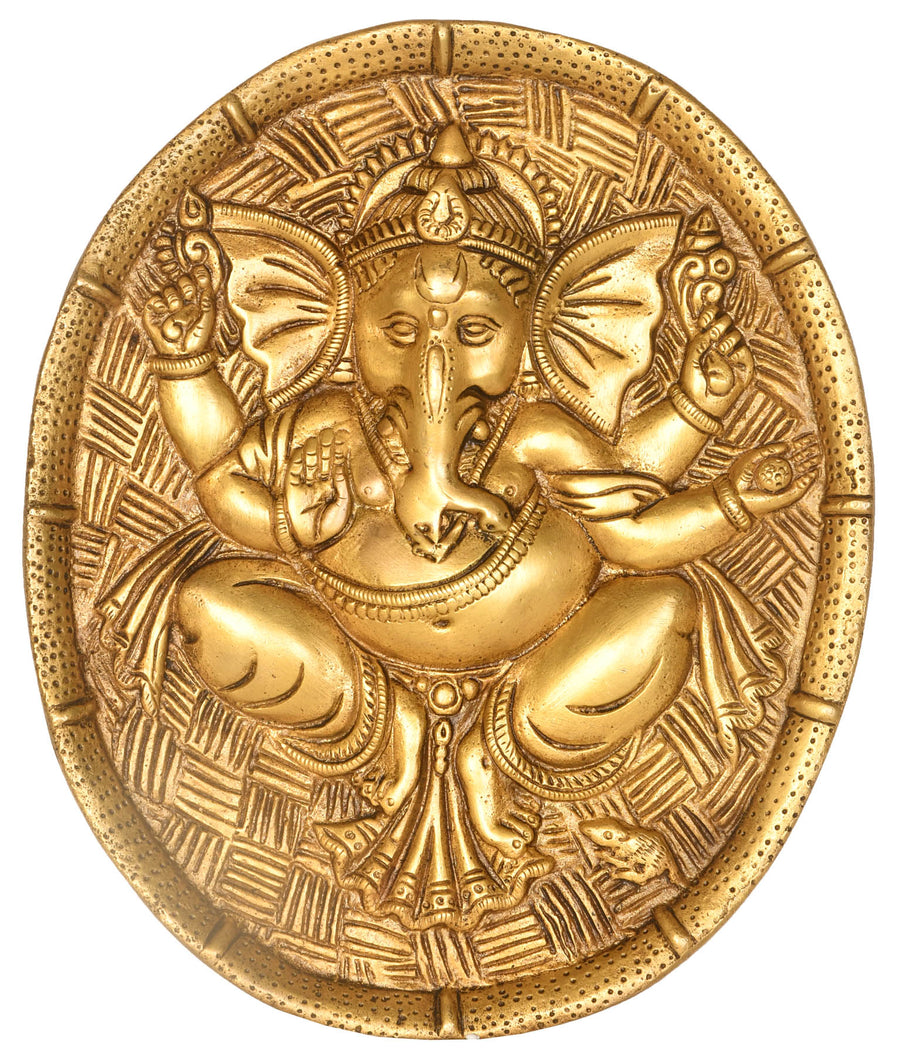 9" Lord Ganesha Handmade Brass Wall Hanging Plate